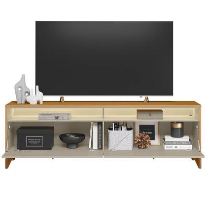 Imagem de Rack Para Sala de Estar TV 75 Pol Com LED 182cm Naomi L05 Tauari Off White Fosco - Lyam Decor