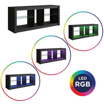 Imagem de Rack Para Sala Preto Tv Até 55" Led Rgb Prateleiras em Vidro Estante Para Tv Estilo Gamer Prodecor