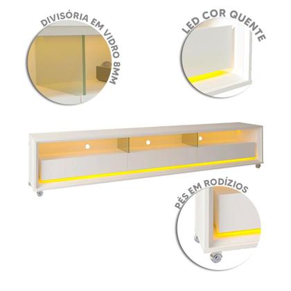 Imagem de Rack Para Sala TV Até 75 Polegadas Com LED E Rodízios Branco Requinte Gelius