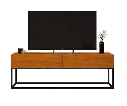 Imagem de Rack Para Sala Tv Naturale Moderno 140cm Madeira Amadeirado Base Ferro Preto Quarto Eros