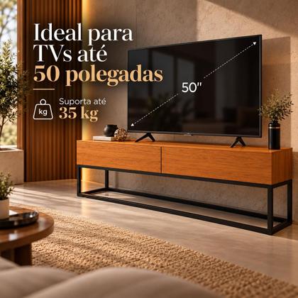 Imagem de Rack Para Sala Tv Naturale Moderno 140cm Madeira Amadeirado Base Ferro Preto Quarto Eros