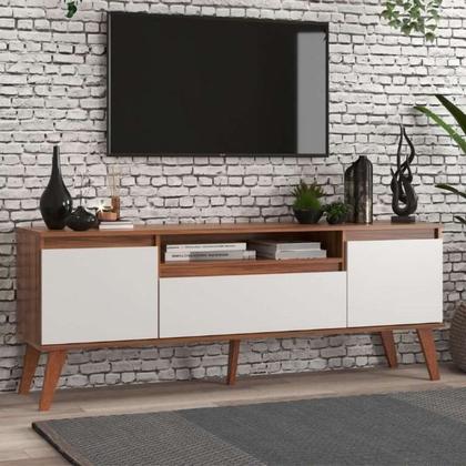 Imagem de Rack para TV 150cm Retro Mdf Nogal com Branco Dallas - On Móveis