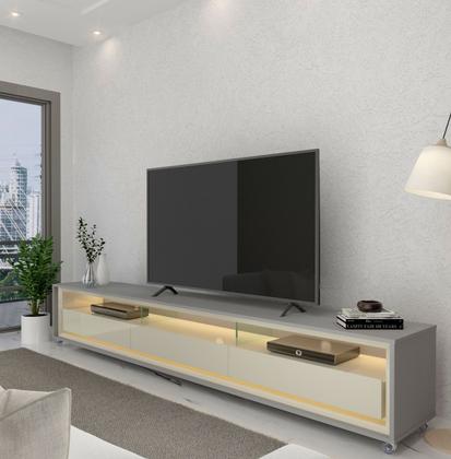 Imagem de Rack para TV 2.2 com LED Requinte Cinza com Off White - Gelius Móveis