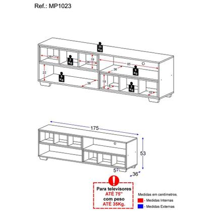 Imagem de Rack para TV 75" com Nichos e Pés Jazz Multimóveis MP1023 Preto