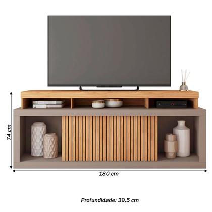 Imagem de Rack para TV 75 Polegadas 2 Portas com Ripado Aegon Buriti/Fendi - Caemmun
