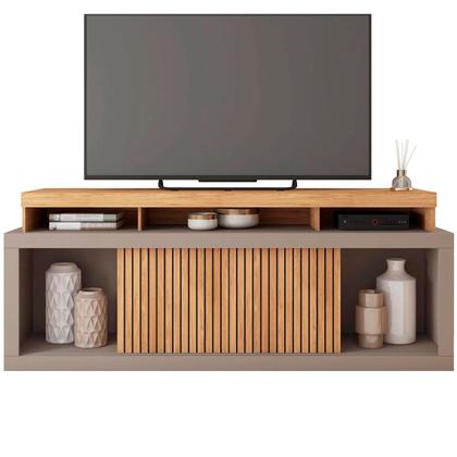 Imagem de Rack para TV 75 Polegadas 2 Portas com Ripado Aegon Buriti/Fendi - Caemmun