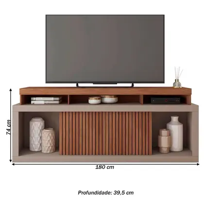 Imagem de Rack para TV 75 Polegadas 2 Portas com Ripado Aegon Fendi/Havana - Caemmun