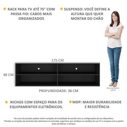 Imagem de Rack para TV 75" Suspenso Jazz Multimóveis MP1016 Preto