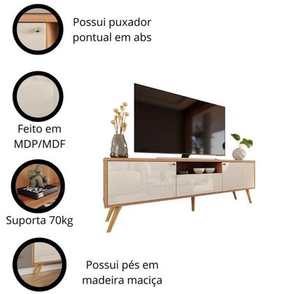 Imagem de Rack Para Tv Até 55 60 65 70 Polegadas 2 Portas e 1 Gaveta Sevilla 1,83m Jequitibá/Off White Perolizado Lojas Movelove