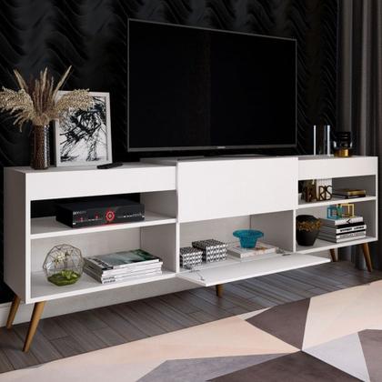 Imagem de Rack para TV Até 55 Polegadas Luiza Diamantina 1 Porta 2 Prateleiras Branco Fosco - Panorama Móveis