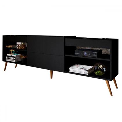 Imagem de Rack para TV Até 55 Polegadas Luiza Diamantina 1 Porta 2 Prateleiras Preto Fosco - Panorama Móveis