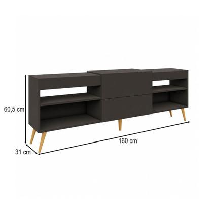 Imagem de Rack para TV Até 55 Polegadas Luiza Diamantina 1 Porta 2 Prateleiras Preto Fosco - Panorama Móveis