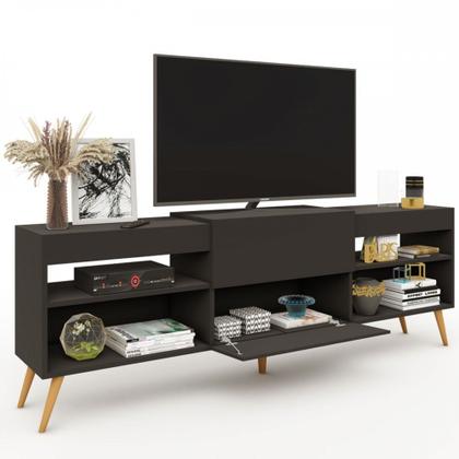 Imagem de Rack para TV Até 55 Polegadas Luiza Diamantina 1 Porta 2 Prateleiras Preto Fosco - Panorama Móveis