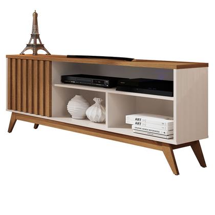 Imagem de Rack para TV Até 55 Polegadas Malbec Wood Retrô 1 Porta 1 Prataleira Off White/Freijó - Giga Móveis