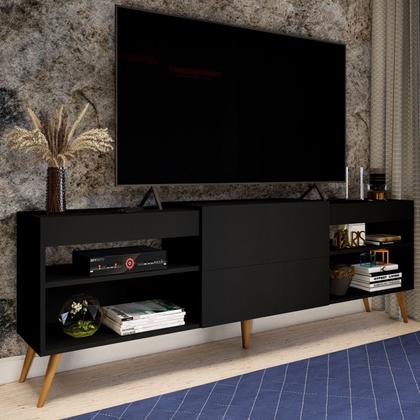 Imagem de Rack para TV Até 55 Polegadas Roma 1 Porta 2 Prateleiras Preto Fosco - Panorama Móveis