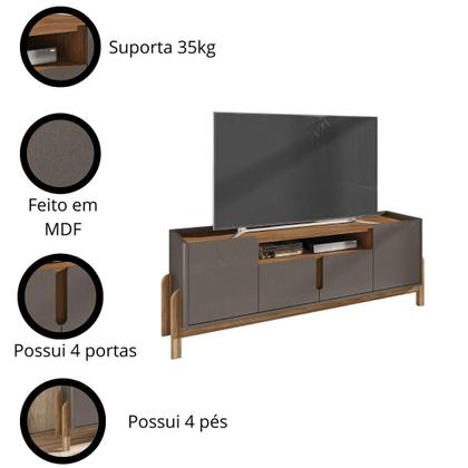 Rack Para TV até 60 Polegadas 170cm Lizz Casa D Cinza Perola/Cedro
