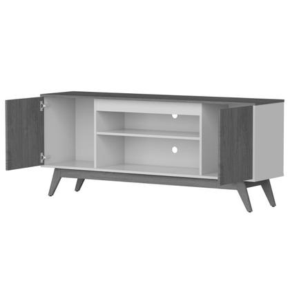 Imagem de Rack para TV Até 60 Polegadas Malibu Wood Retrô 2 Portas 1 Prateleira Off White/Freijó - Giga Móveis