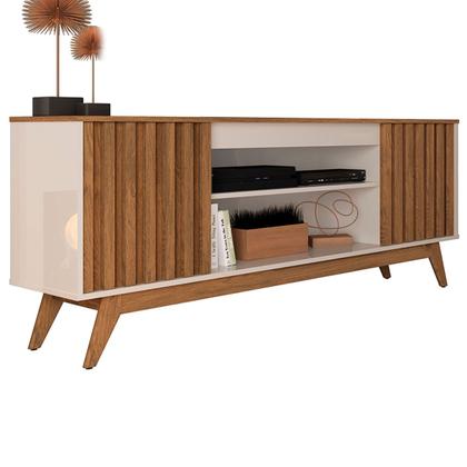 Imagem de Rack para TV Até 60 Polegadas Malibu Wood Retrô 2 Portas 1 Prateleira Off White/Freijó - Giga Móveis