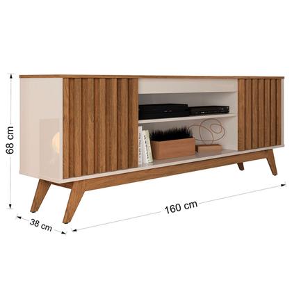 Imagem de Rack para TV Até 60 Polegadas Malibu Wood Retrô 2 Portas 1 Prateleira Off White/Freijó - Giga Móveis
