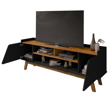 Imagem de Rack para TV Até 65 Polegadas Mackenzie 2 Portas 1 Prateleira Preto Fosco/Nature - Pnr Móveis