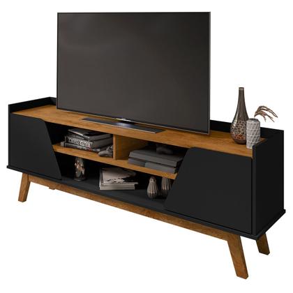 Imagem de Rack para TV Até 65 Polegadas Mackenzie 2 Portas 1 Prateleira Preto Fosco/Nature - Pnr Móveis