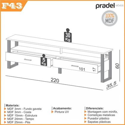 Imagem de Rack para TV até 72 Polegadas 220cm Industrial 2 Gavetas Pradel