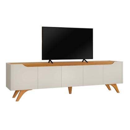 Imagem de Rack para TV até 75 Polegadas 100% MDF 220cm Pés em Madeira Maciça 4 Portas Grécia Bege
