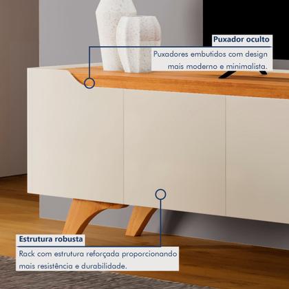 Imagem de Rack para TV até 75 Polegadas 100% MDF 220cm Pés em Madeira Maciça 4 Portas Grécia Bege