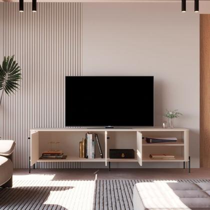 Imagem de Rack para TV até 75 Polegadas Estilo Industrial MDF 181cm Bege Tucupí