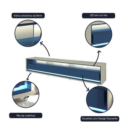 Imagem de Rack para TV até 85 Polegadas com LED 100% MDF 211,4cm Rodízios Requinte Yescasa Azul