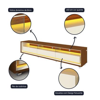 Imagem de Rack para Tv até 85 Polegadas com Led com Rodízios Requinte 211cm