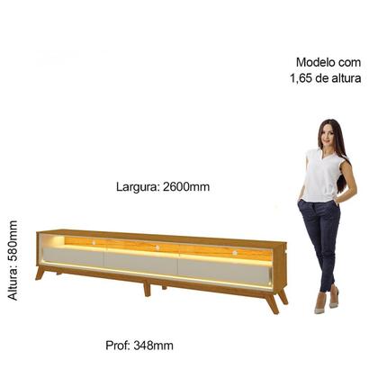 Imagem de Rack para TV até 90 Polegadas com LED e Pés Madeira Maciça 260cm 100% MDF Requinte