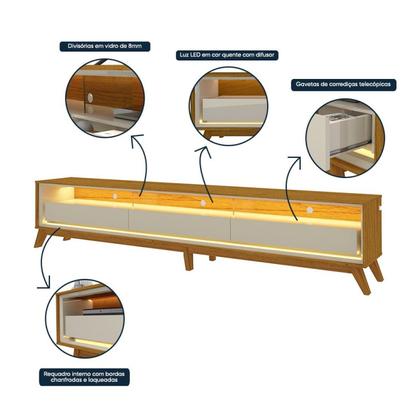 Imagem de Rack para TV até 90 Polegadas com LED e Pés Madeira Maciça 260cm 100% MDF Requinte