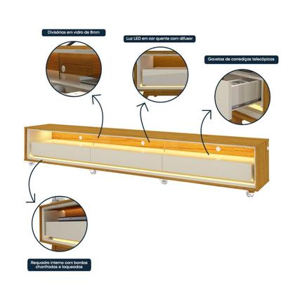 Imagem de Rack para TV até 90 Polegadas com LED e Rodízios 260cm 100% MDF Requinte