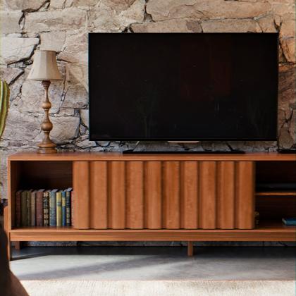 Imagem de Rack Para Tv De Até 65 Polegadas New Aurora Porta De Correr Ripado Com Prateleira