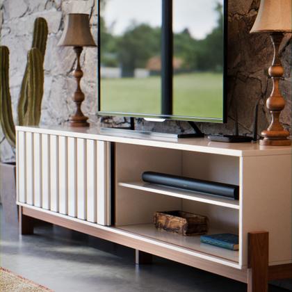 Imagem de Rack Para Tv De Até 65 Polegadas New Aurora Porta De Correr Ripado Com Prateleira