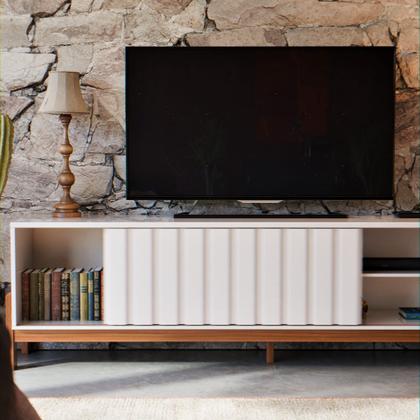 Imagem de Rack Para Tv De Até 65 Polegadas New Aurora Porta De Correr Ripado Com Prateleira