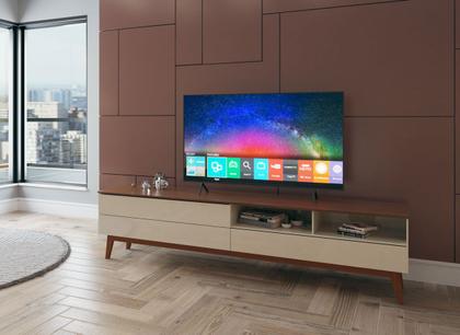 Imagem de Rack para TV Wall 1.8 Off White com Freijó - MoveisAqui