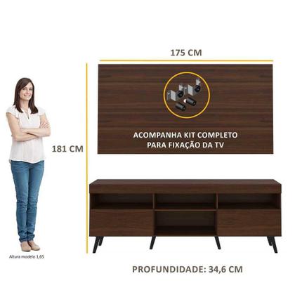 Imagem de Rack Retrô com Painel e Suporte para TV até 65" Multimóveis Flórida FG3134 Madeirado/Preto