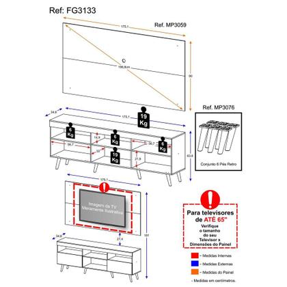 Imagem de Rack Retrô com Painel para TV até 65" Multimóveis Flórida FG3133 Preto