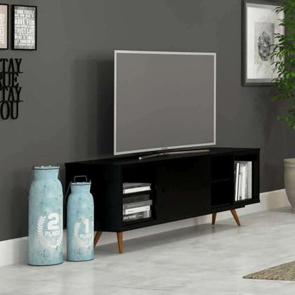 Rack Retrô Goslar Fosco Preto 162 cm - Mobly Imagem de Rack Retrô Goslar Fosco Preto 162 cm