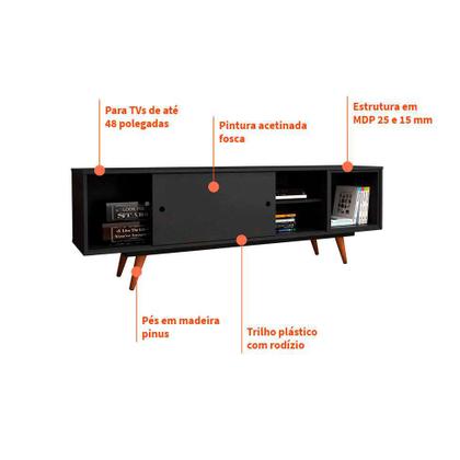 Rack Retrô Goslar Fosco Preto 162 cm - Mobly Imagem de Rack Retrô Goslar Fosco Preto 162 cm