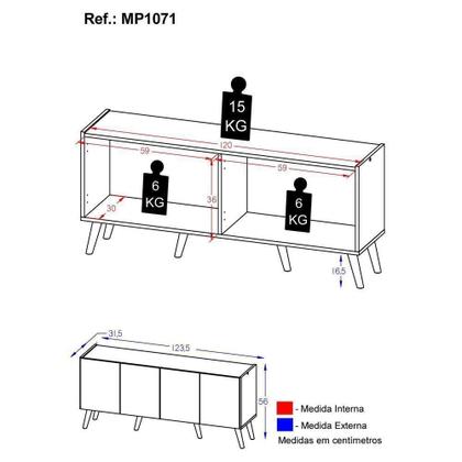 Imagem de Rack Retrô Para Tv Até 50 Polegadas Com Mp1071 Branco Branco