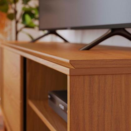 Imagem de Rack Ripado para TV até 60 Polegadas com Pés Madeira Maciça e Porta Deslizante Otawa