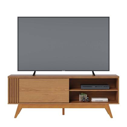 Imagem de Rack Ripado para TV até 60 Polegadas com Pés Madeira Maciça e Porta Deslizante Otawa