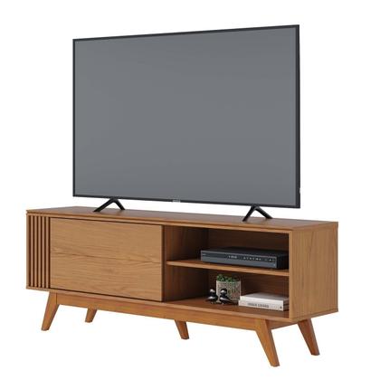 Imagem de Rack Ripado para TV até 60 Polegadas com Pés Madeira Maciça e Porta Deslizante Otawa