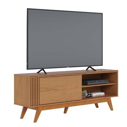 Imagem de Rack Ripado para TV até 60 Polegadas com Pés Madeira Maciça e Porta Deslizante Otawa