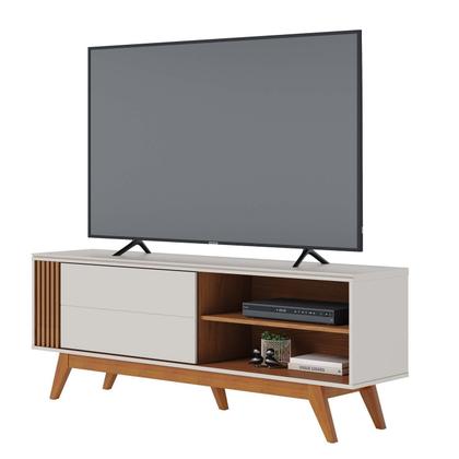 Imagem de Rack Ripado para TV até 60 Polegadas com Pés Madeira Maciça e Porta Deslizante Otawa