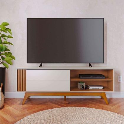 Imagem de Rack Ripado para TV até 60 Polegadas com Pés Madeira Maciça e Porta Deslizante Otawa
