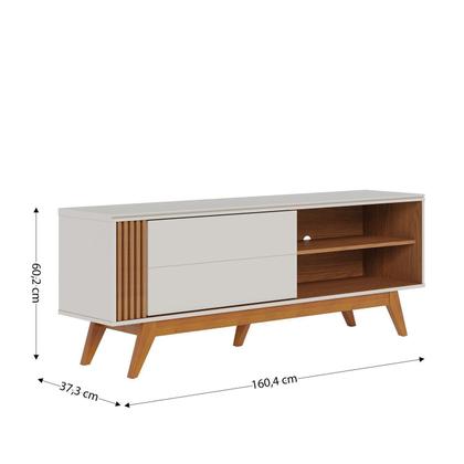 Imagem de Rack Ripado para TV até 60 Polegadas com Pés Madeira Maciça e Porta Deslizante Otawa